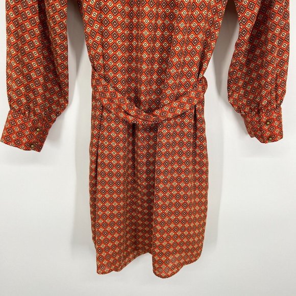 Banana Republic Dress Orange Printed V Neck Long Sleeve Tie Waist - Picture 10 of 11